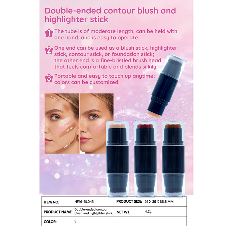 Double-ended contour blush andhighlighter stick